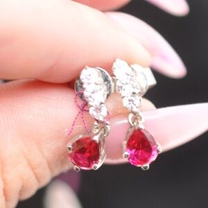Beautiful Red Spiral Earrings Elegant Stones Amazing Color